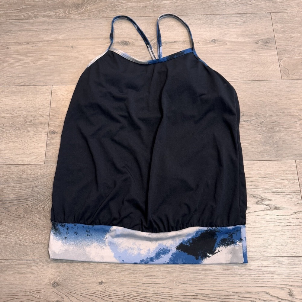 Nike Tankini Sports Black and Blue Top Run Shirt Built In Bra Size Medium M